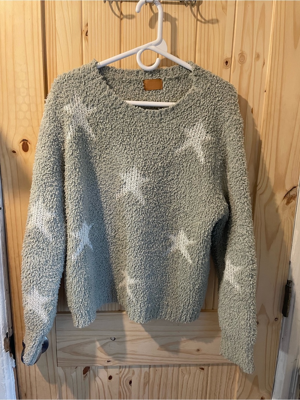 POL Women's Sage Green Crewneck Sweater with White Star Motif